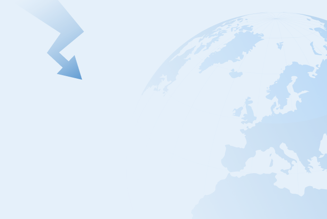 Abstract blue arrow pointing towards a globe focused on the northern hemisphere
