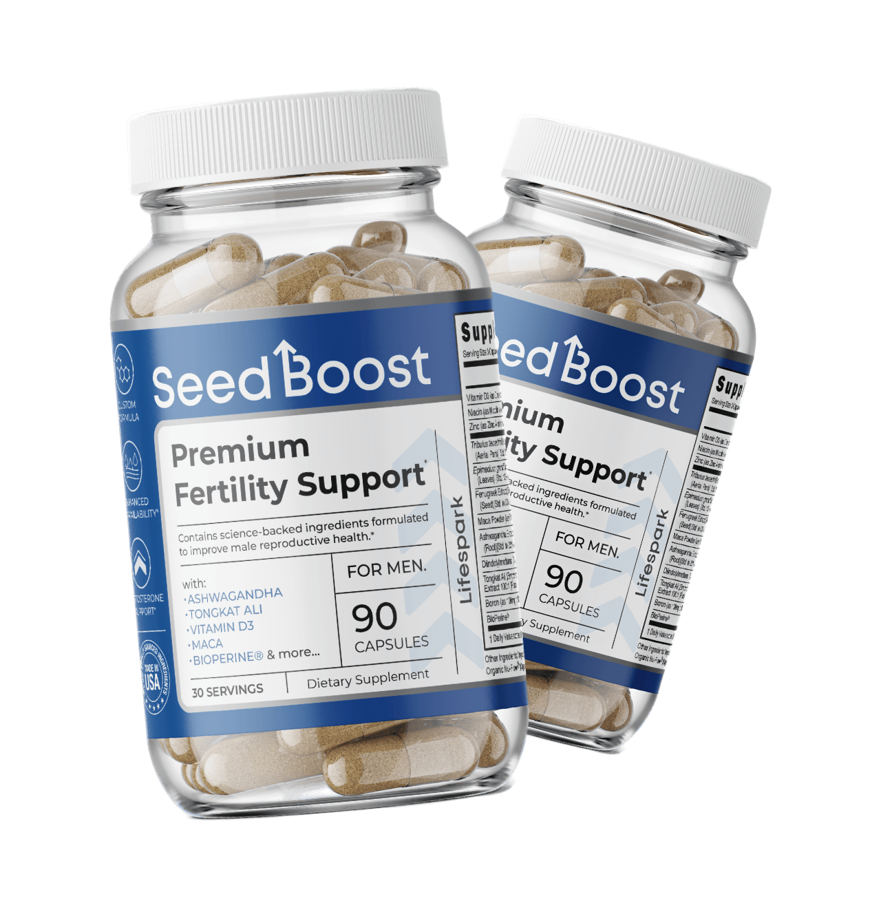 Two bottles of SeedBoost male supplement