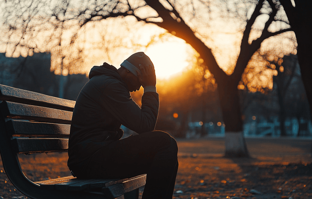 Sad man sitting on bench