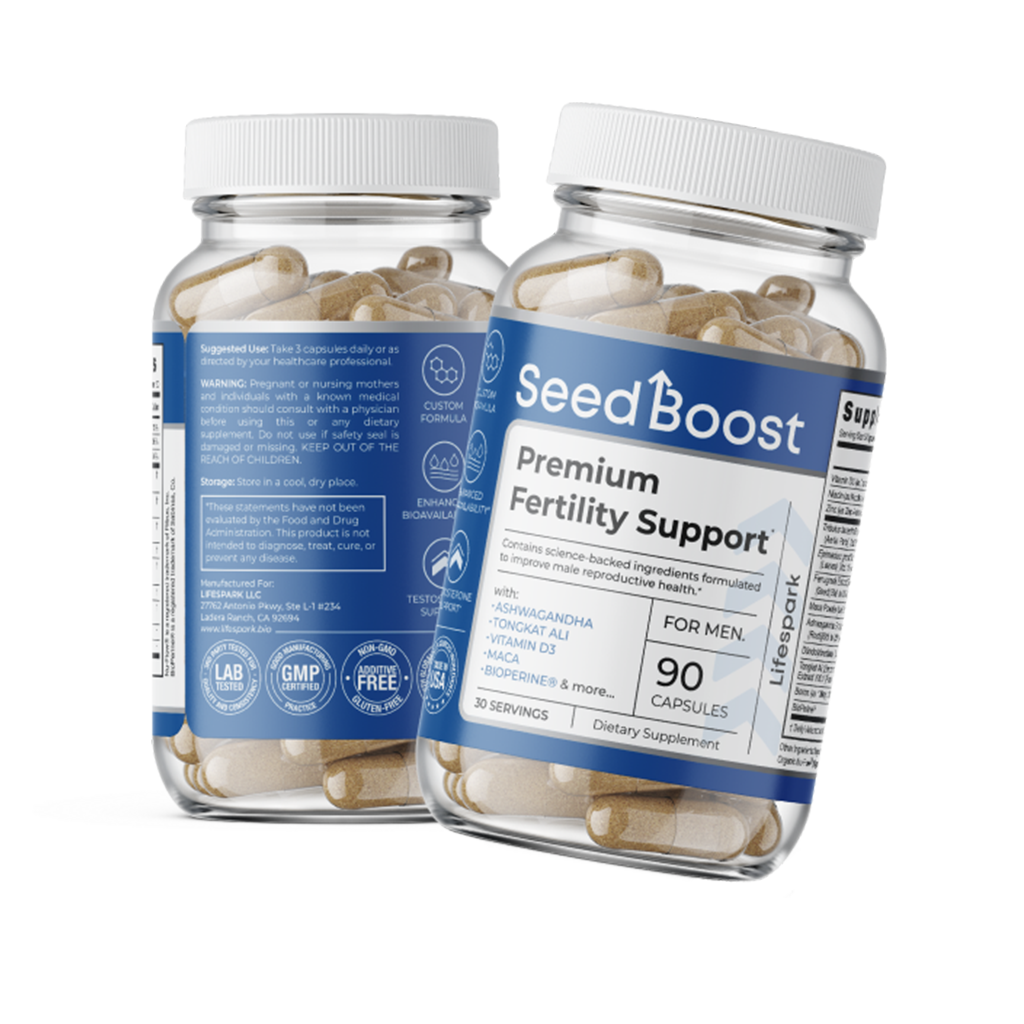 Two bottles of SeedBoost supplement